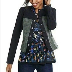 Cabi Black Green Panel Media Button Blazer Jacket